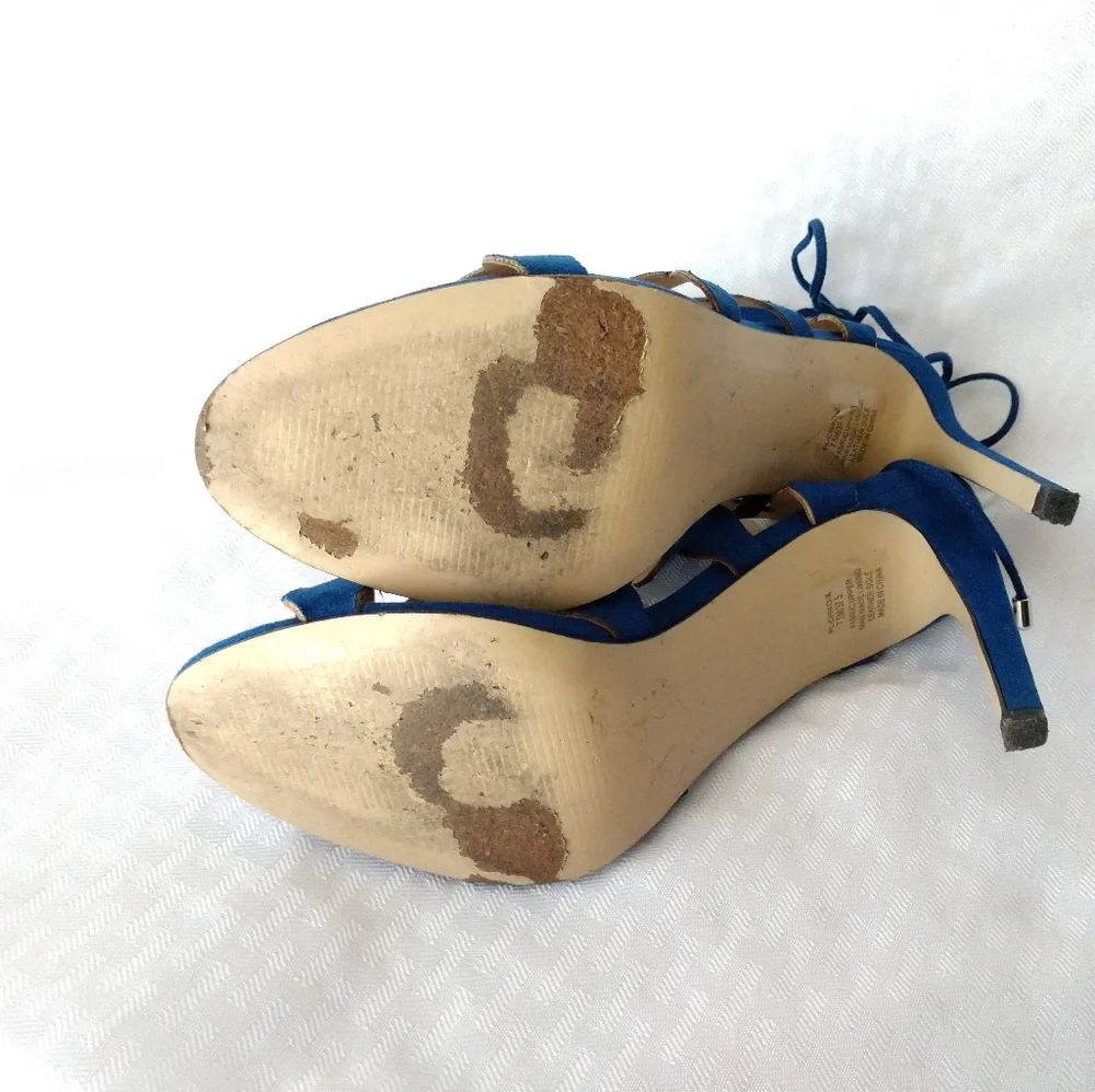 BCBGeneration Heels Shoes CHIKO Blue Suede Strappy Gladiator Size 7.5 M - Picture 6 of 10